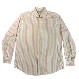Banana Republic Mens Orange Tan Cream Stripes Long Sleeve Button Down Large